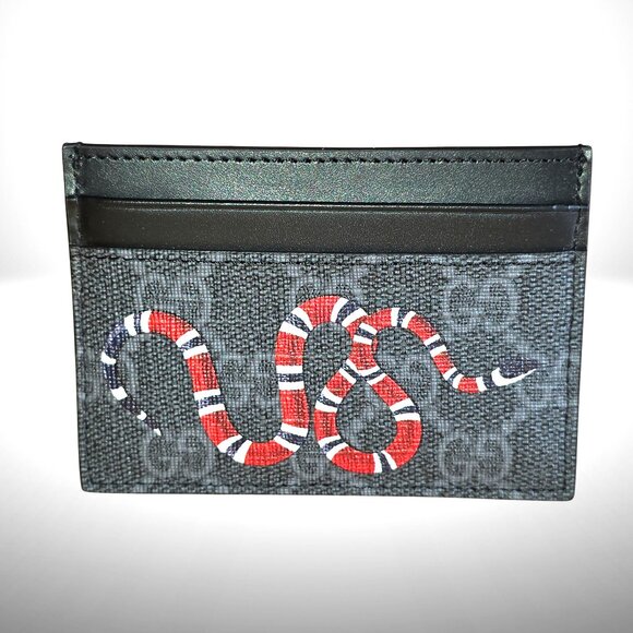 Gucci Kingsnake Print GG Supreme Card Holder - Picture 1 of 5